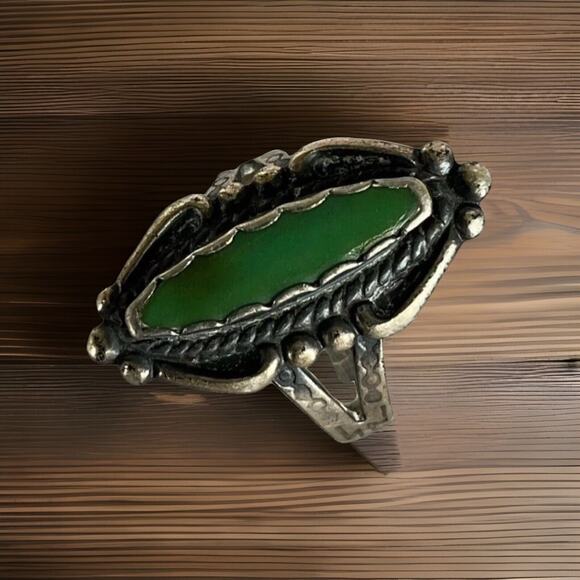 Vintage Adjustable Sterling Silver Malachite Ring Size 6 - Picture 1 of 5